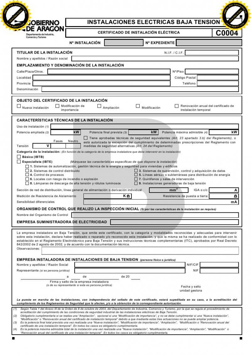 Modelo de certificado de reconocimiento de instalaciones electricas