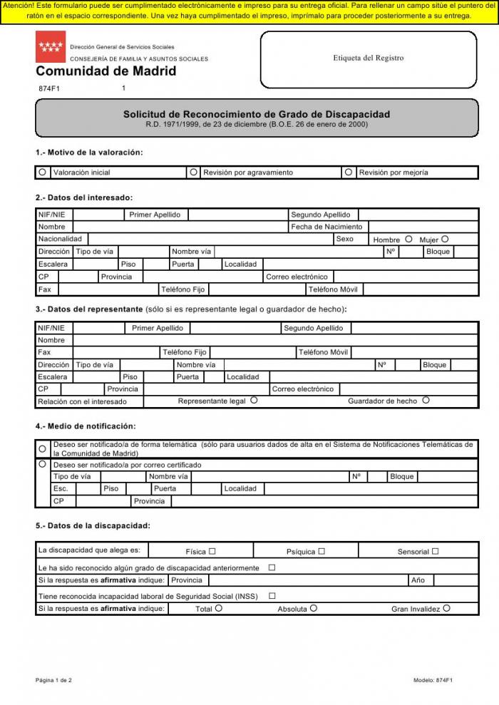 Modelo de certificado de reconocimiento de minusvalia