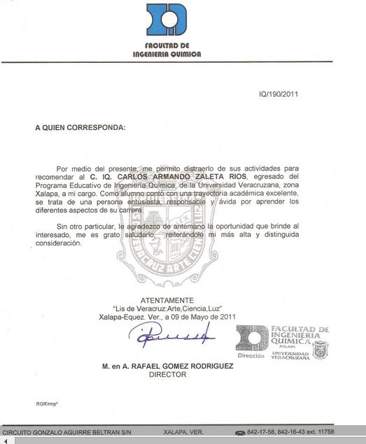 Modelo de carta de recomendacion academica