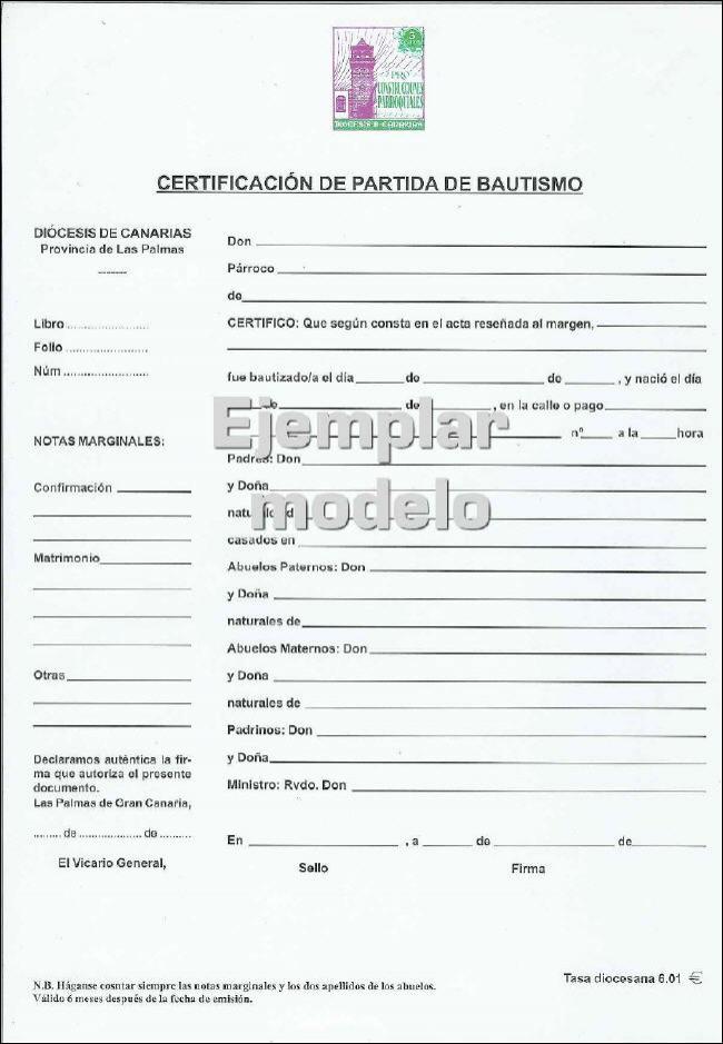 Modelo de certificado de bautismo catolico