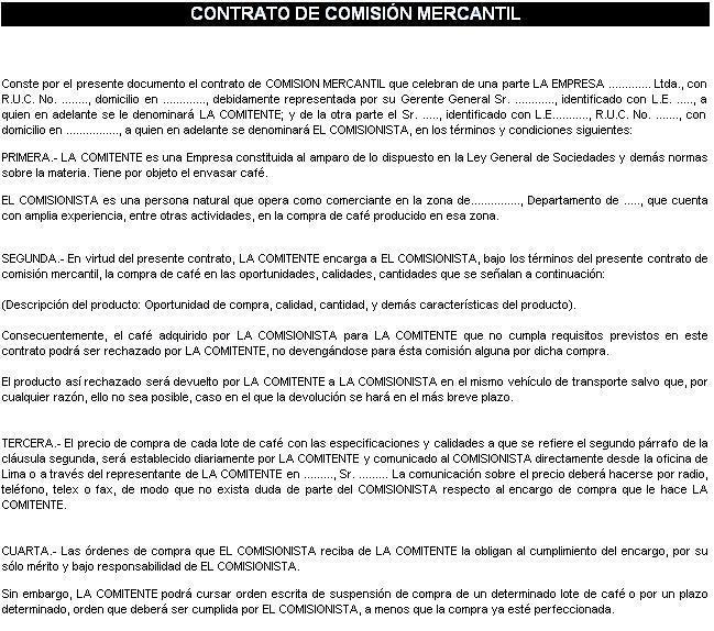 Modelo de contrato de comision mercantil colombia