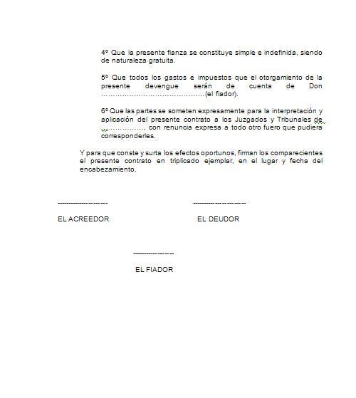 Modelo de contrato de una fianza :