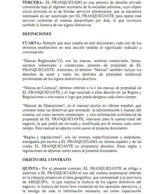 Modelo de contrato de franquicia