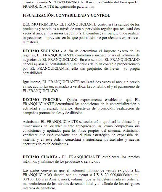 Modelo de contrato de franquicia