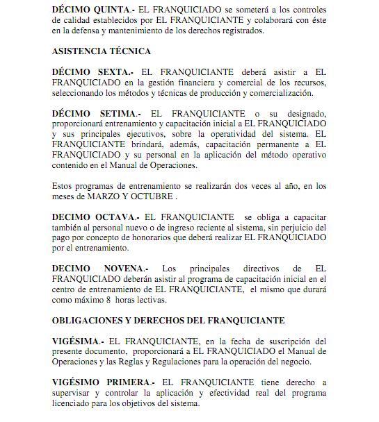 Modelo de contrato de franquicia