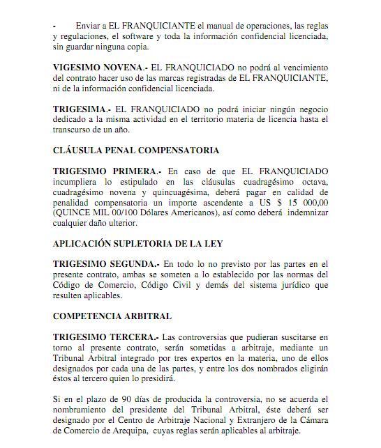 Modelo de contrato de franquicia