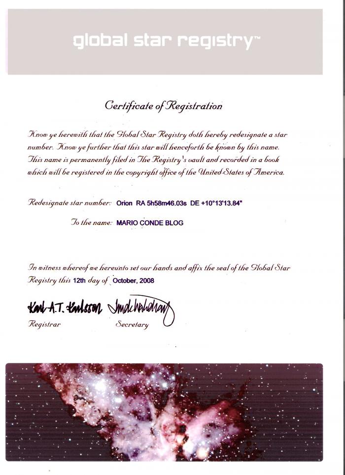 Modelo de certificado de bautismo estelar