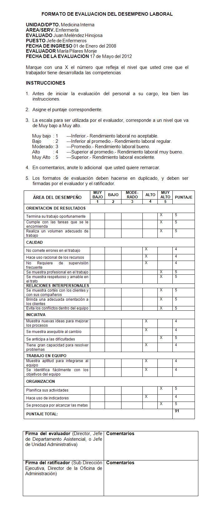 Evaluacion De Desempeño Laboral Formato Formato De Evaluacion