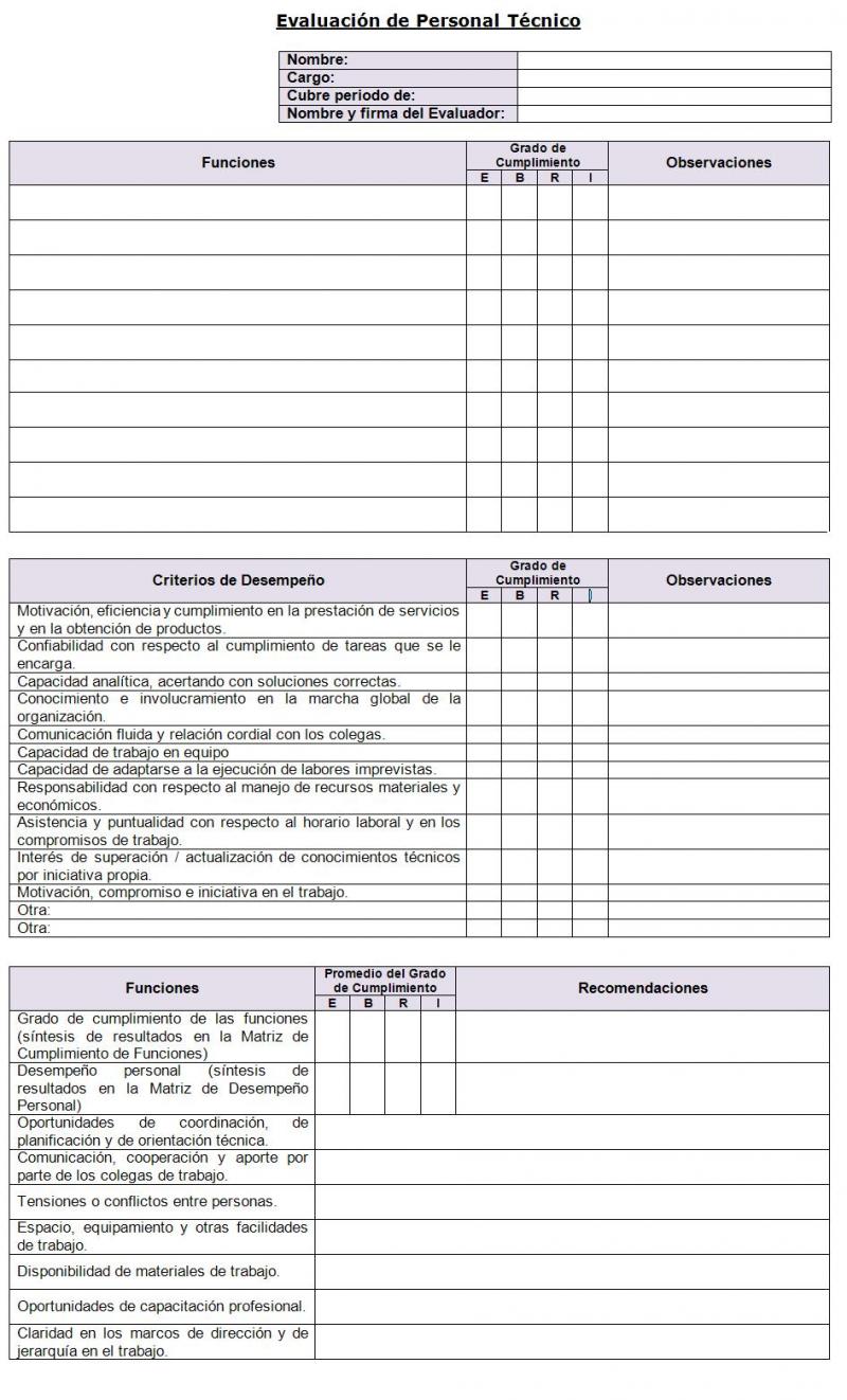 Modelo de evaluacion personal tecnico :