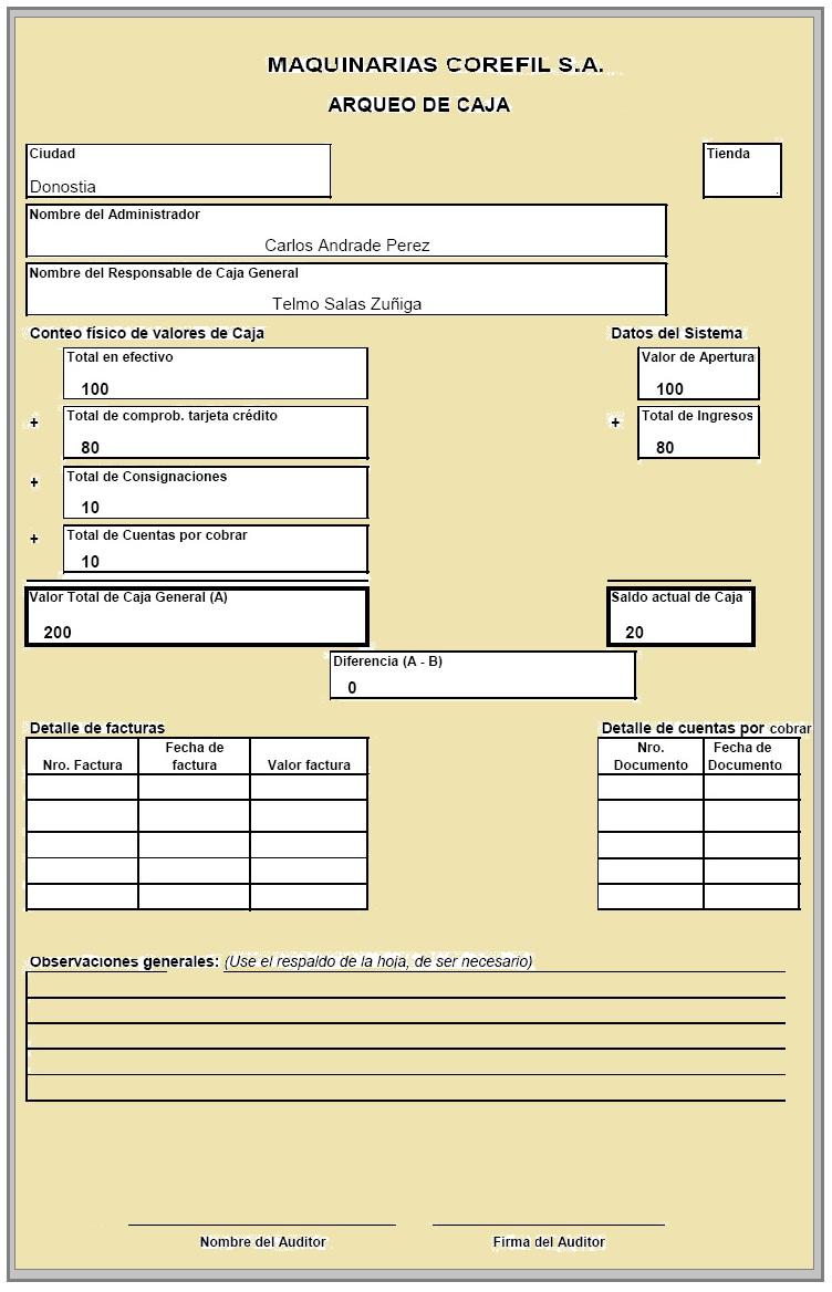 Formato De Arqueo De Caja 0190