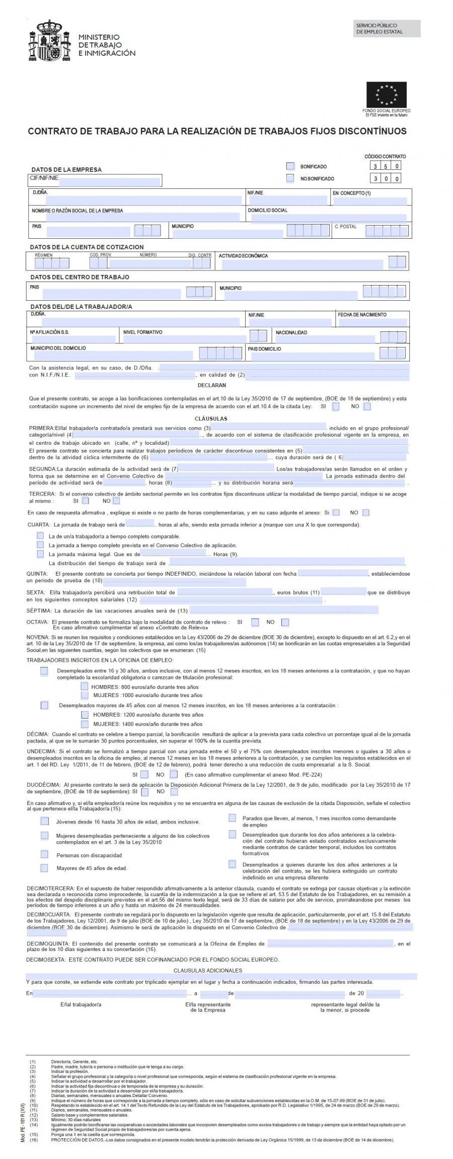 Modelo De Contrato De Trabajo Fijo Discontinuo 5645