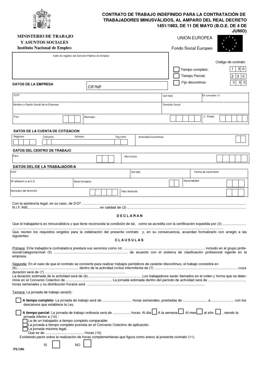 Modelo de contrato de trabajo de minusvalidos :