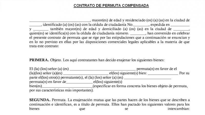 Modelo del contrato de una permuta compensada :