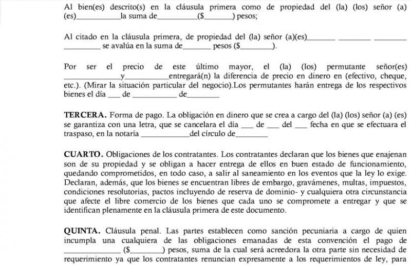 Modelo del contrato de una permuta compensada :