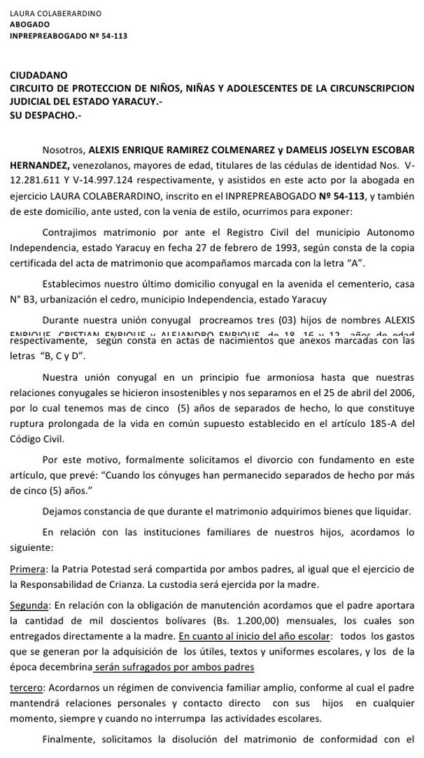 Modelo de demanda de divorcio 185 a en venezuela :