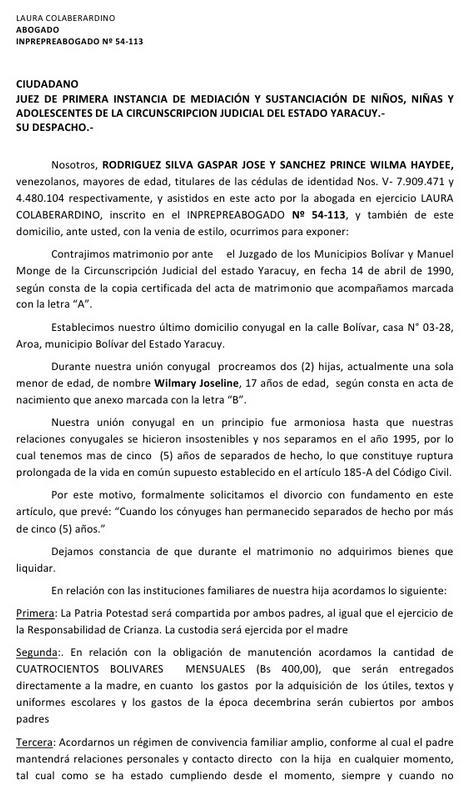 Modelo de demanda de divorcio 185 a en venezuela :