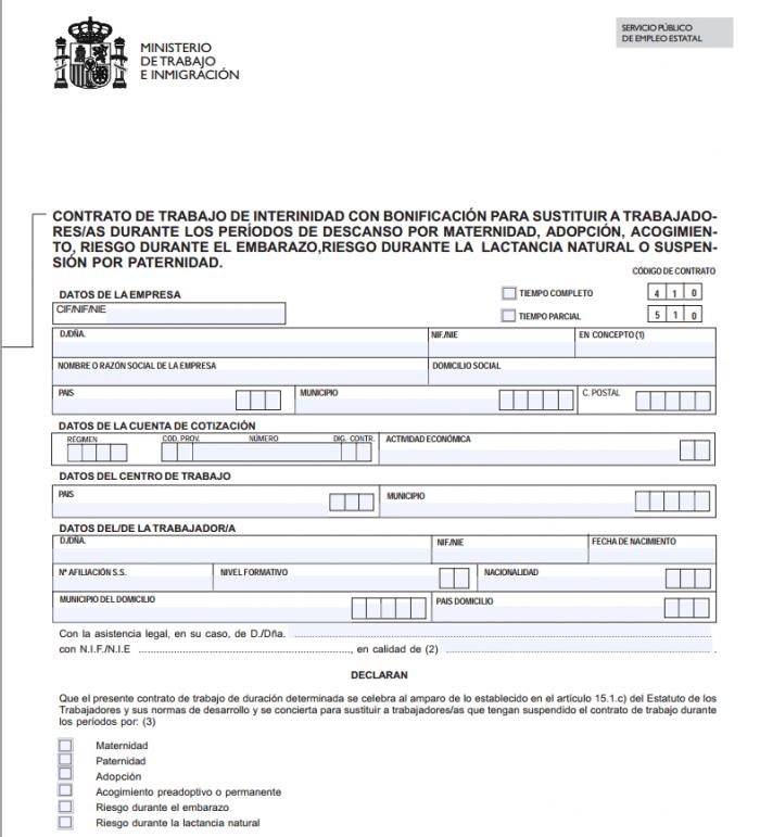 Modelo de contrato de trabajo 410 :