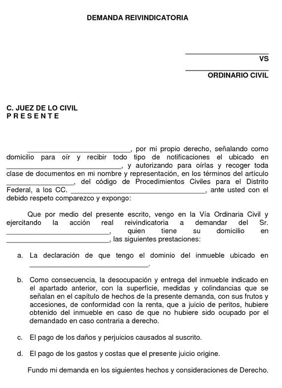 Modelo de demanda civil de acción reivindicatoria :