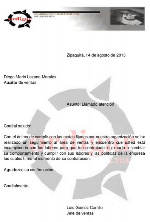 Modelo carta advertencia