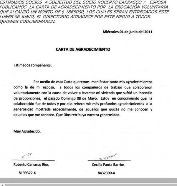 Modelo de carta de agradecimiento laboral :