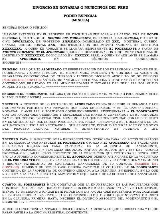 Modelo de demanda de divorcio notarial