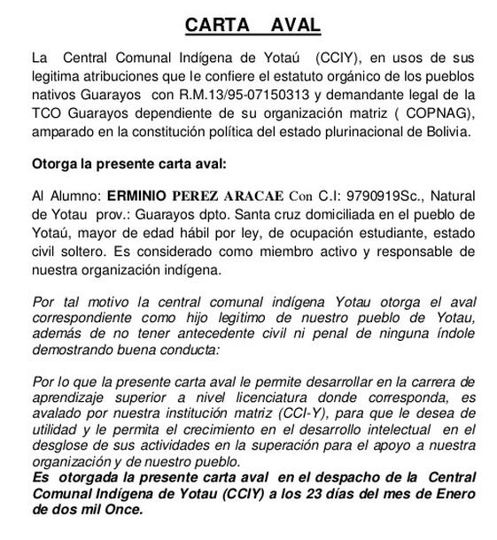 Modelo carta aval :