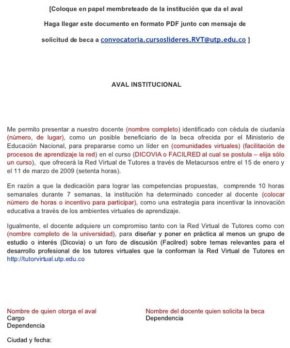 Modelo carta aval :