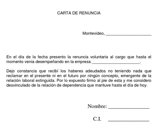 Ejemplo De Carta De Renuncia