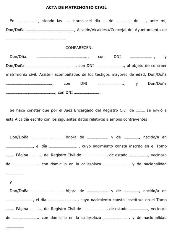 Modelo De Actas De Matrimonio Civil