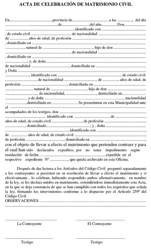 Modelo de actas de matrimonio civil