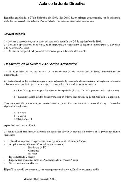 Modelo de acta de junta directiva :