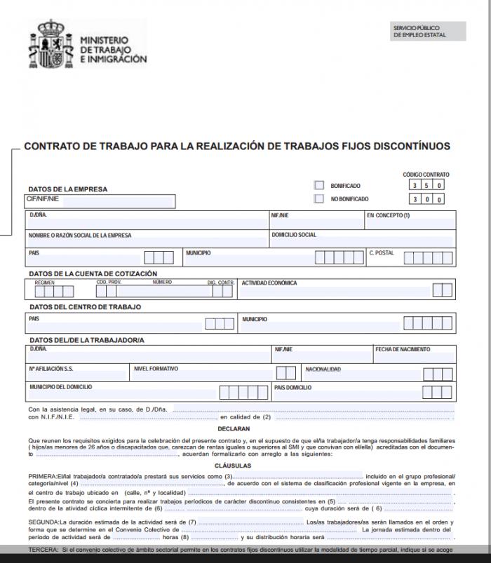 Modelo contrato de trabajo españa :