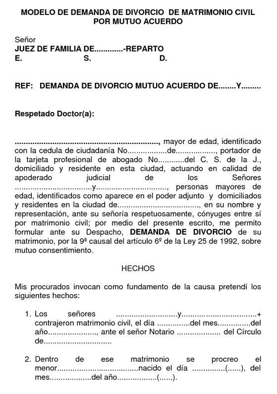 Modelo de la demanda de divorcio :