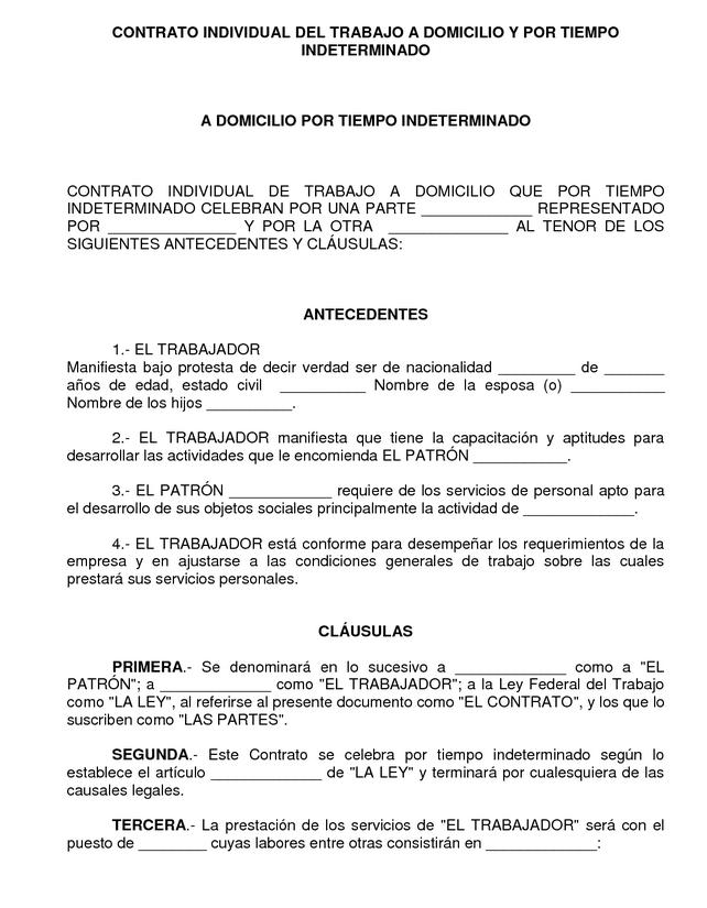 Modelo de contrato de trabajo a domicilio