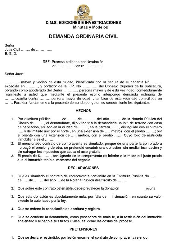 facultativo audición Apariencia modelo de demanda procesal civil Reproducir  maestría déficit