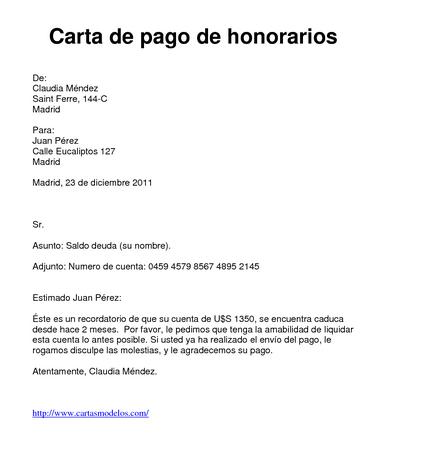 Modelo de carta de pago de honorarios :