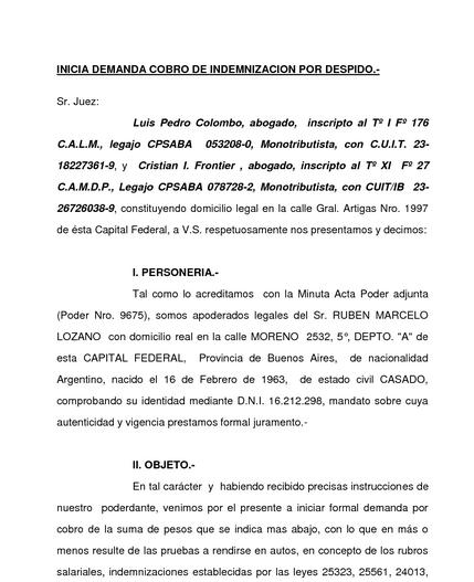 Modelo De Carta De Indemnizacion