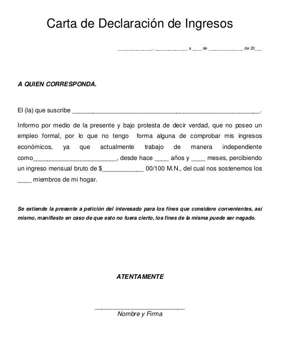 Modelo De Carta De Ingresos 1144