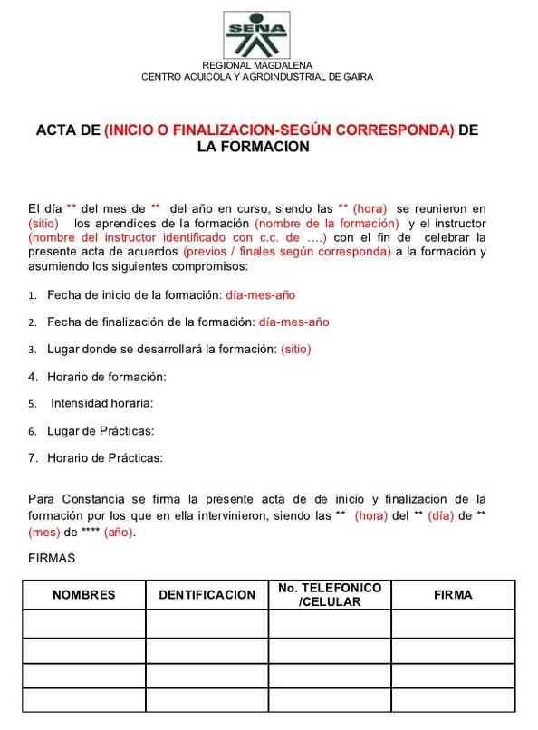 Modelo de acta de inicio de obra