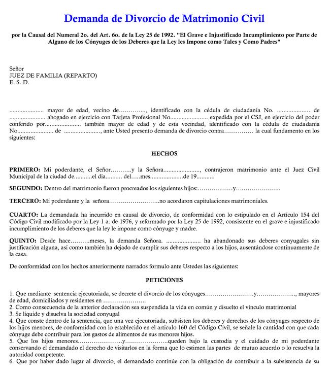 Modelo de demanda de divorcio en nicaragua :