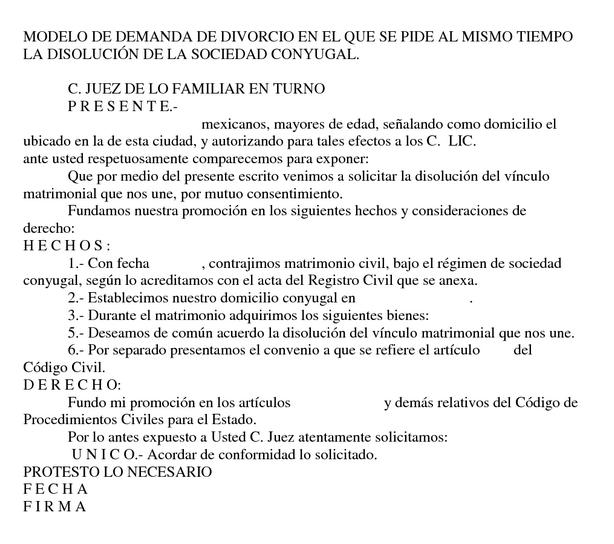 Modelo de demanda de divorcio de mutuo consentimiento en jalisco :