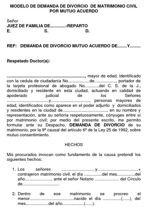 Modelo de demanda de divorcio de mutuo acuerdo :