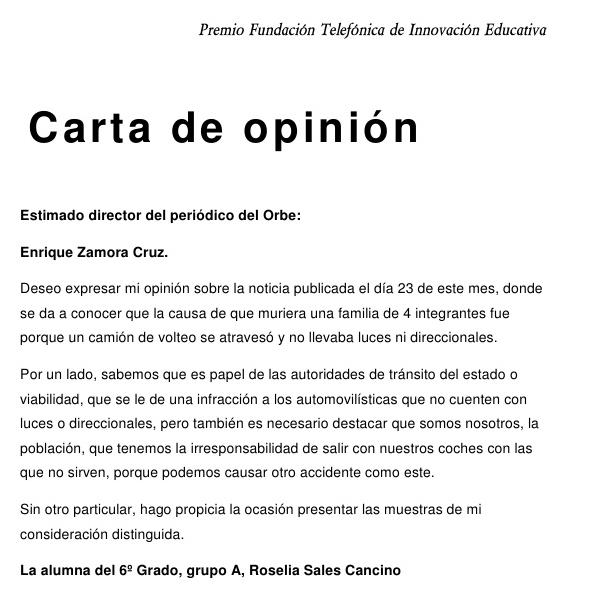 Ejemplo de carta de opinión :