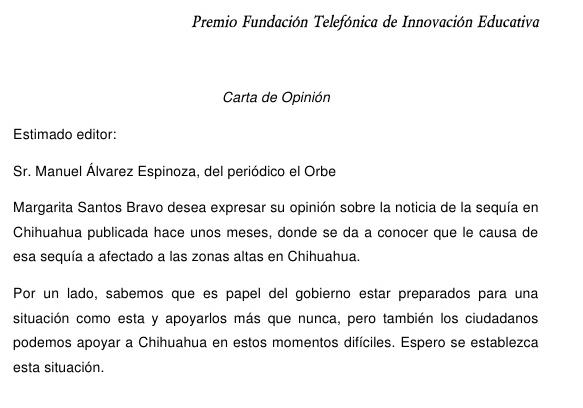 Ejemplo de carta de opinión :