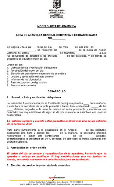 Modelo de acta de asamblea ordinaria :