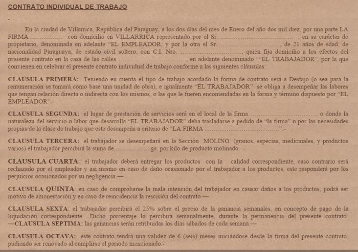 Modelo de contrato de trabajo paraguay :