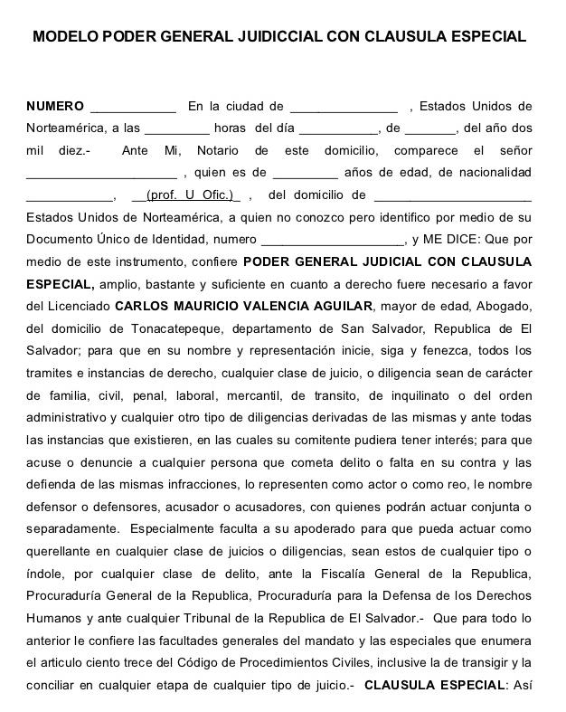 Modelo de minuta de poder especial
