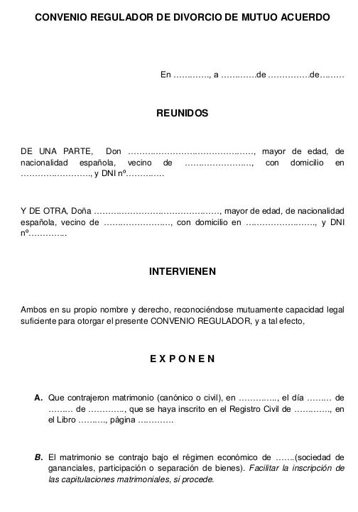 Modelo de divorcio con convenio regulador