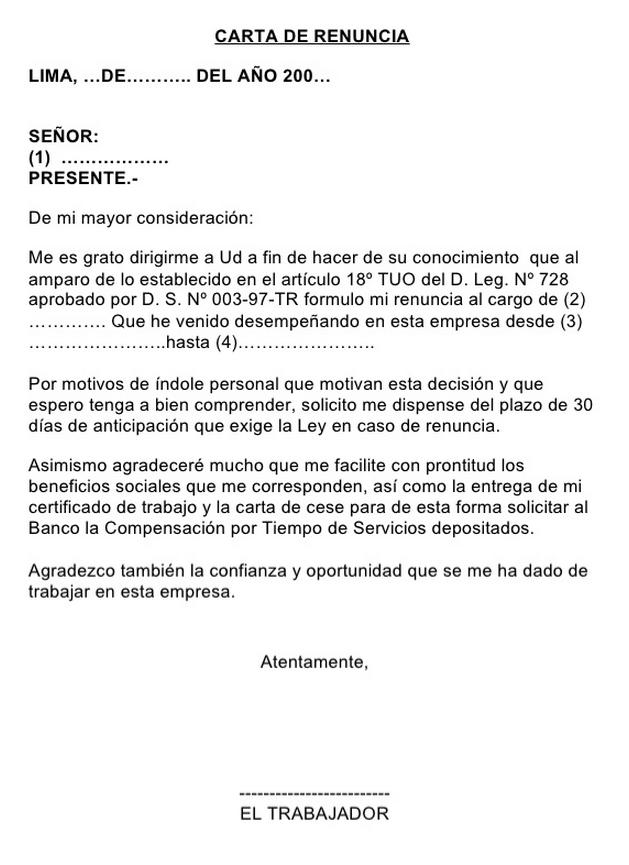 Modelo De Liquidacion Laboral Por Renuncia