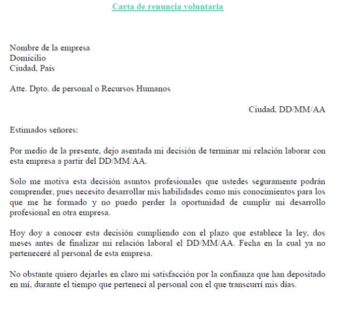 Carta Renuncia Voluntaria Laboral